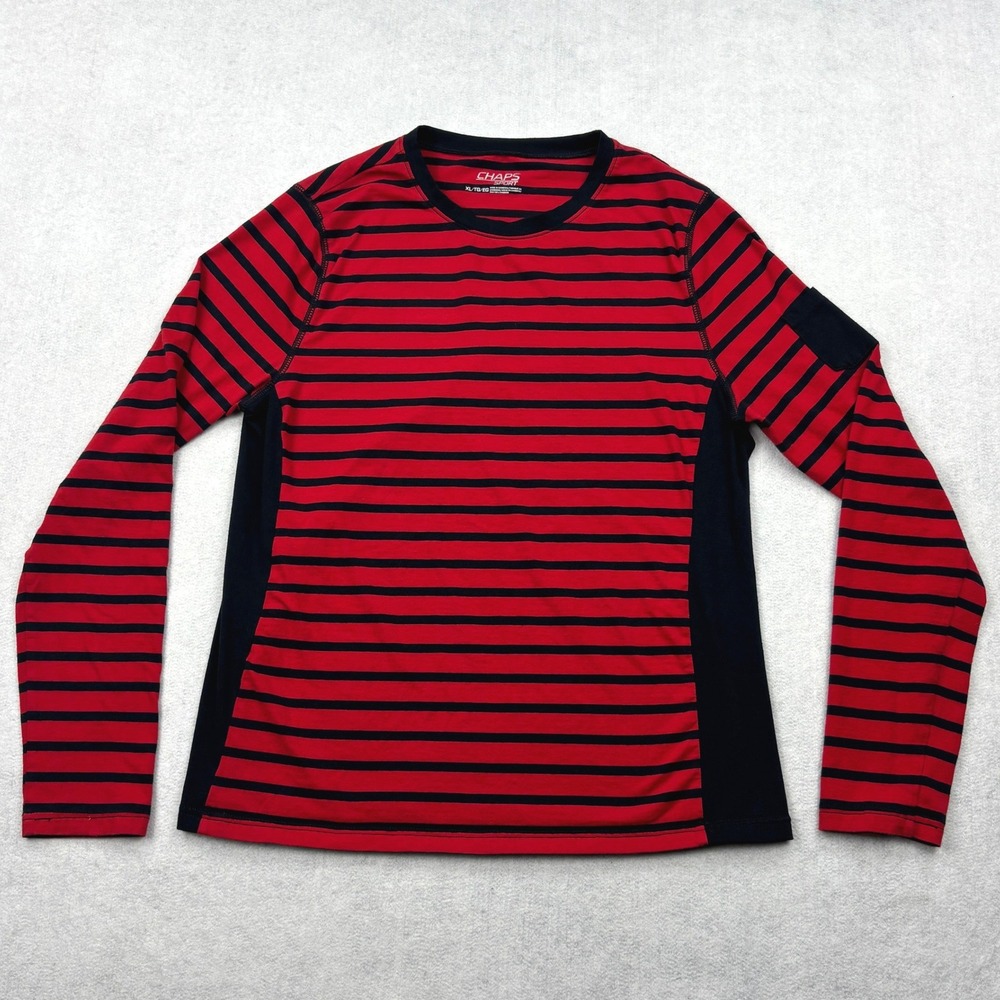 Chaps Sport Shirt Womens XL Red Black Striped Long Sleeve Active Top Arm Pocket